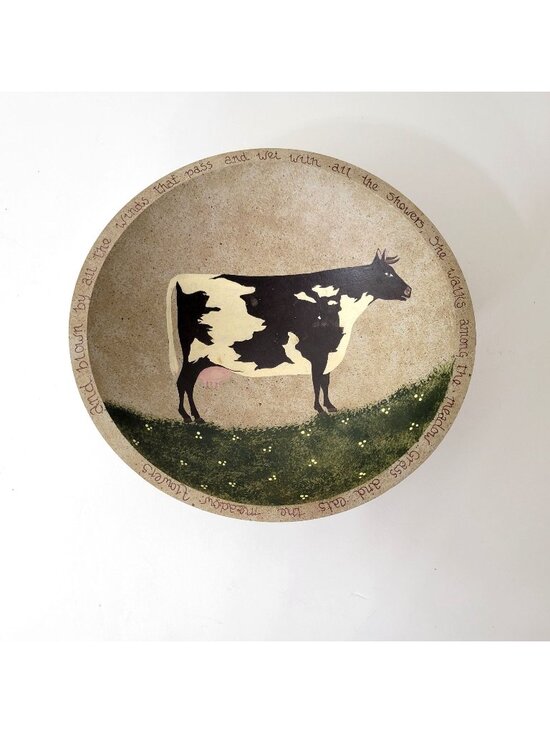 Vintage Other - Folk Art Hand Painted Cow Wood Bowl